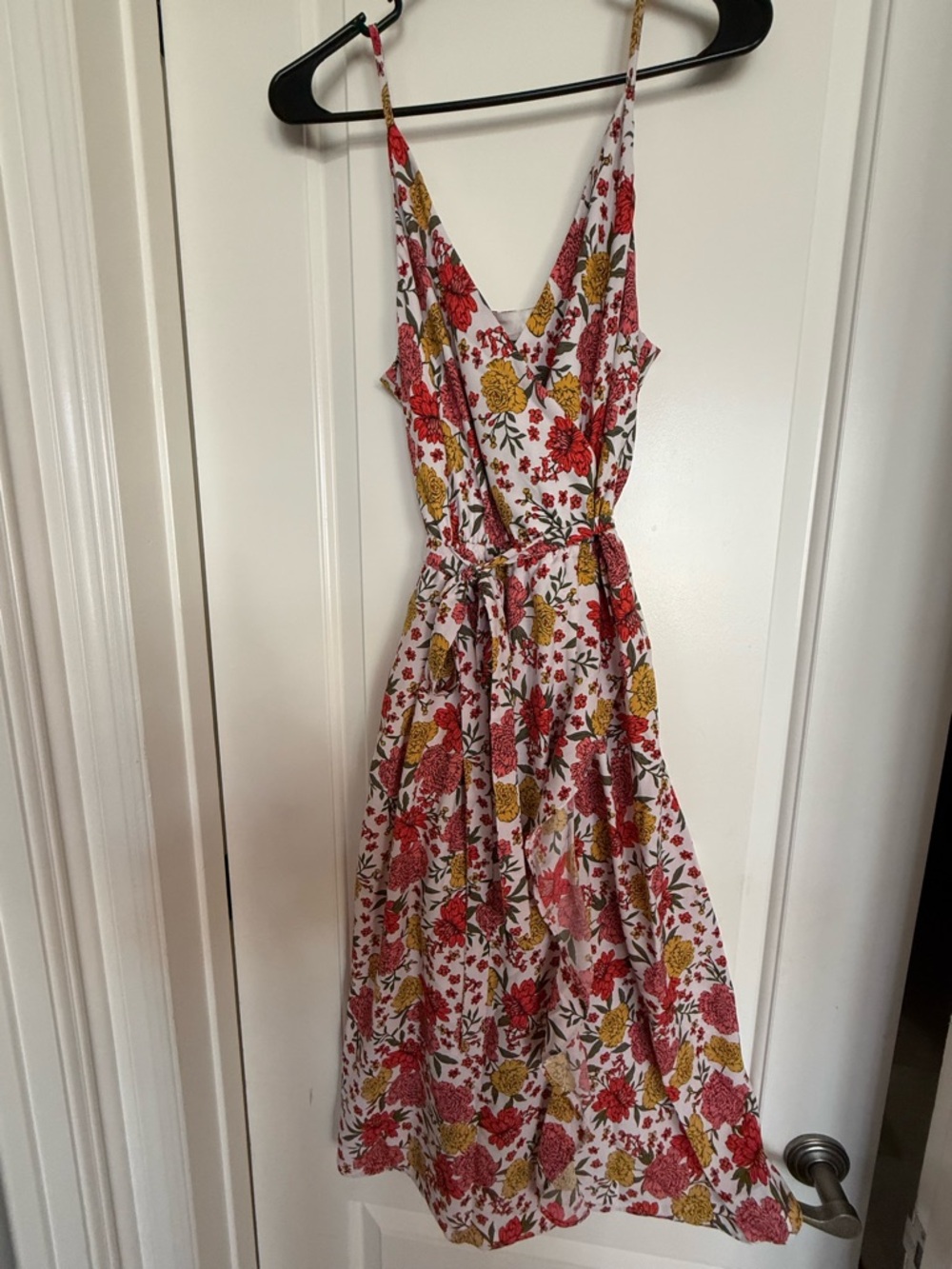 Ann Taylor Factory White Midi Dress with Red & Yellow Floral Print